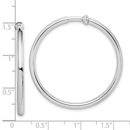Sterling Silver RH-plated 2.5x37mm Non-Pierced Round Hoop Earrings