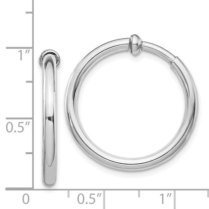 Sterling Silver RH-plated 2.5x25mm Non-Pierced Round Hoop Earrings