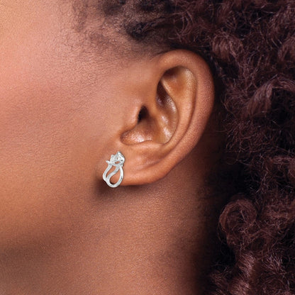 Sterling Silver Rhodium Plated CZ Open Cat Post Earrings