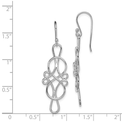 Sterling Silver Rhodium-plated Fancy Knot Design Dangle Earrings