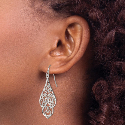 Sterling Silver Polished & Diamond-cut Fancy Filigree Dangle Earrings