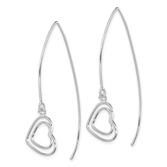 Sterling Silver Rhodium-plated Heart Threader Earrings