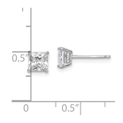 Sterling Silver Rhodium-plated Polished Square 5mm CZ Stud Earrings
