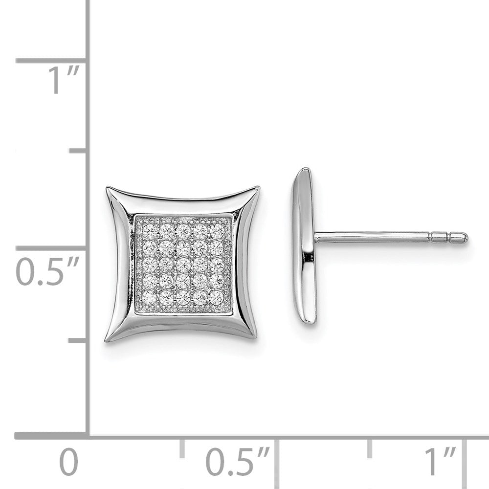 Sterling Silver Rhodium-plated Polished Pav CZ Square Post Earrings