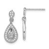 Sterling Silver Rhodium-plated CZ Pav Pear Dangle Post Earrings