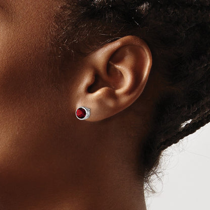 Sterling Silver Rhodium-plated Garnet Circle Stud Earrings