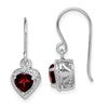 Sterling Silver Rhodium Plated Garnet Small Heart Earrings