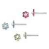Sterling Silver Polished Children's Stellux Crystal & Imitation Pearl Flower Post Earring Set