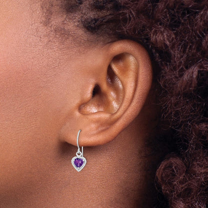 Sterling Silver Rhodium Plated Amethyst Small Heart Earrings