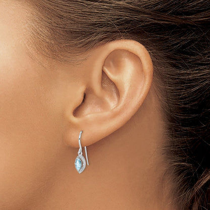 Sterling Silver Rhodium-plated Diamond and Aquamarine Earrings
