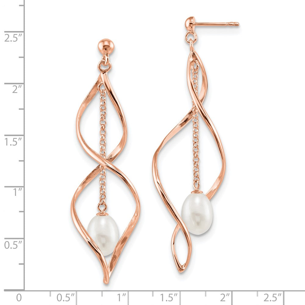 Sterling Silver Rose-tone 7-8mm White Rice Freshwater Cultured Pearl Post Dangle Earrings