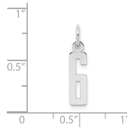 Sterling Silver/Rhodium-plated Elongated Polished Number 6 Charm