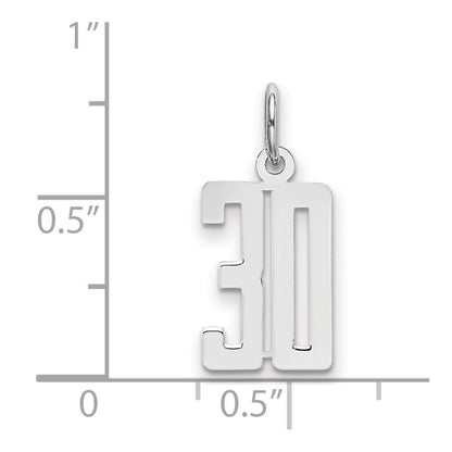 Sterling Silver/Rhodium-plated Elongated Number 30 Charm