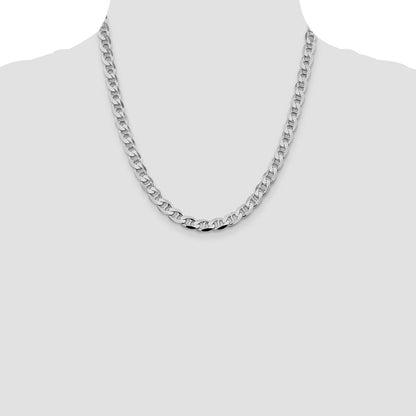 Sterling Silver Rhodium-plated 7.4mm D/C Flat Anchor Curb Chain