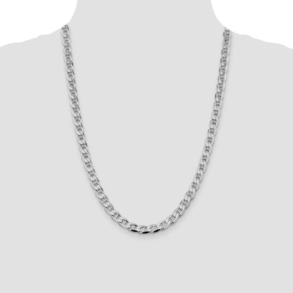 Sterling Silver Rhodium-plated 7.4mm D/C Flat Anchor Curb Chain