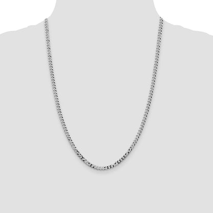Sterling Silver Rhodium-plated 4mm Beveled Curb Chain