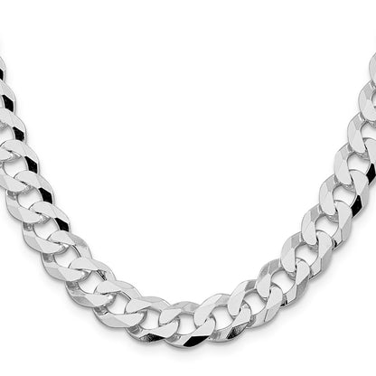 Sterling Silver Rhodium-plated 10.6mm Beveled Curb Chain