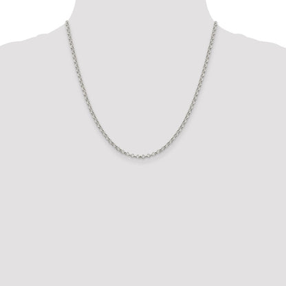 Sterling Silver 3mm Semi-solid Rolo Chain