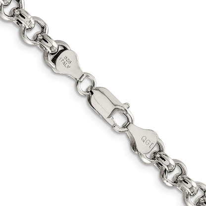 Sterling Silver 6.5mm Semi-solid Rolo Chain