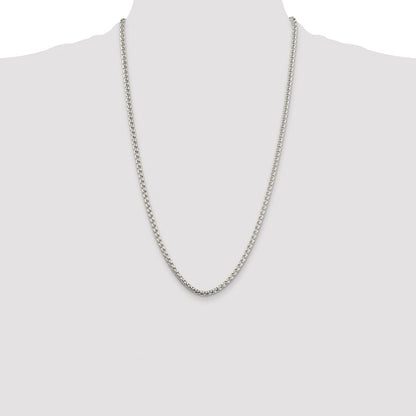 Sterling Silver Rhodium-plated 3.6mm Round Box Chain