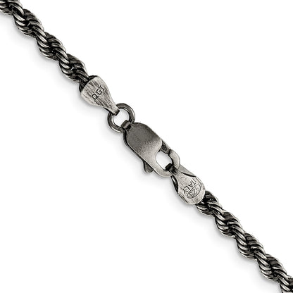 Sterling Silver Ruthenium-plated 3.4mm Rope Chain