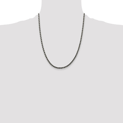 Sterling Silver Ruthenium-plated 3.4mm Rope Chain
