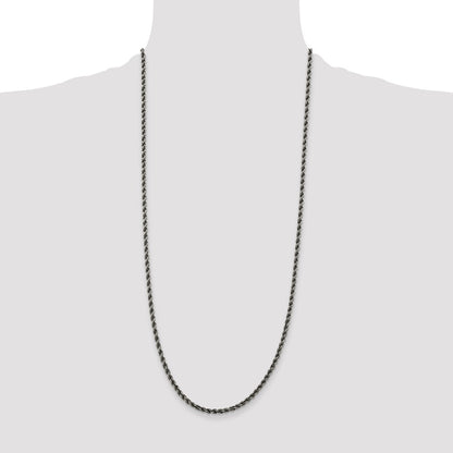 Sterling Silver Ruthenium-plated 3.4mm Rope Chain