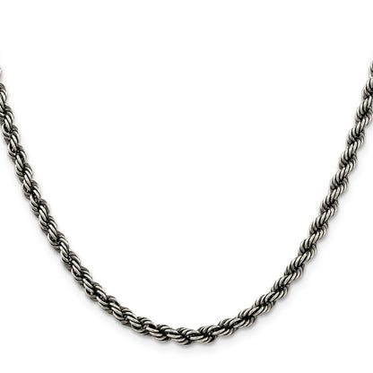 Sterling Silver Ruthenium-plated 4.5mm Rope Chain