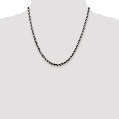 Sterling Silver Ruthenium-plated 4.5mm Rope Chain