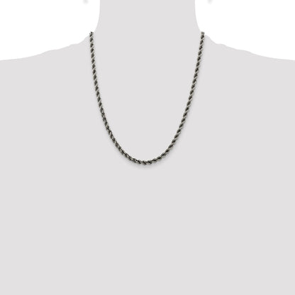 Sterling Silver Ruthenium-plated 4.5mm Rope Chain