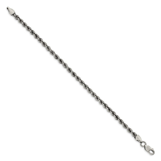 Sterling Silver Ruthenium-plated 4.5mm Rope Chain