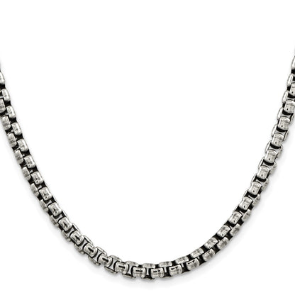 Sterling Silver Antiqued 5.2mm Round Box Chain