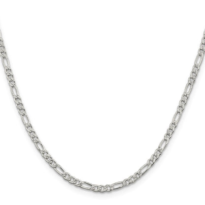 Sterling Silver 3mm Pav Flat Figaro Chain