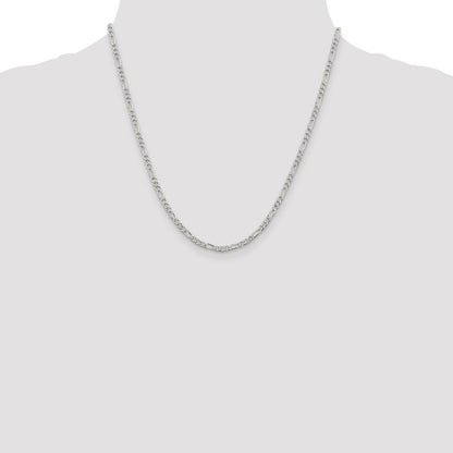 Sterling Silver 3mm Pav Flat Figaro Chain