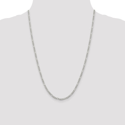 Sterling Silver 3mm Pav Flat Figaro Chain