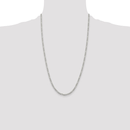 Sterling Silver 3mm Pav Flat Figaro Chain