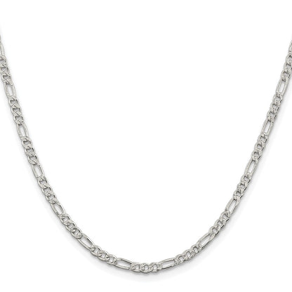 Sterling Silver Rhodium-plated 3mm Pav Flat Figaro Chain