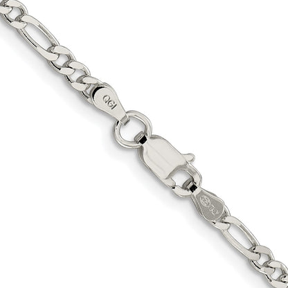 Sterling Silver Rhodium-plated 3mm Pav Flat Figaro Chain