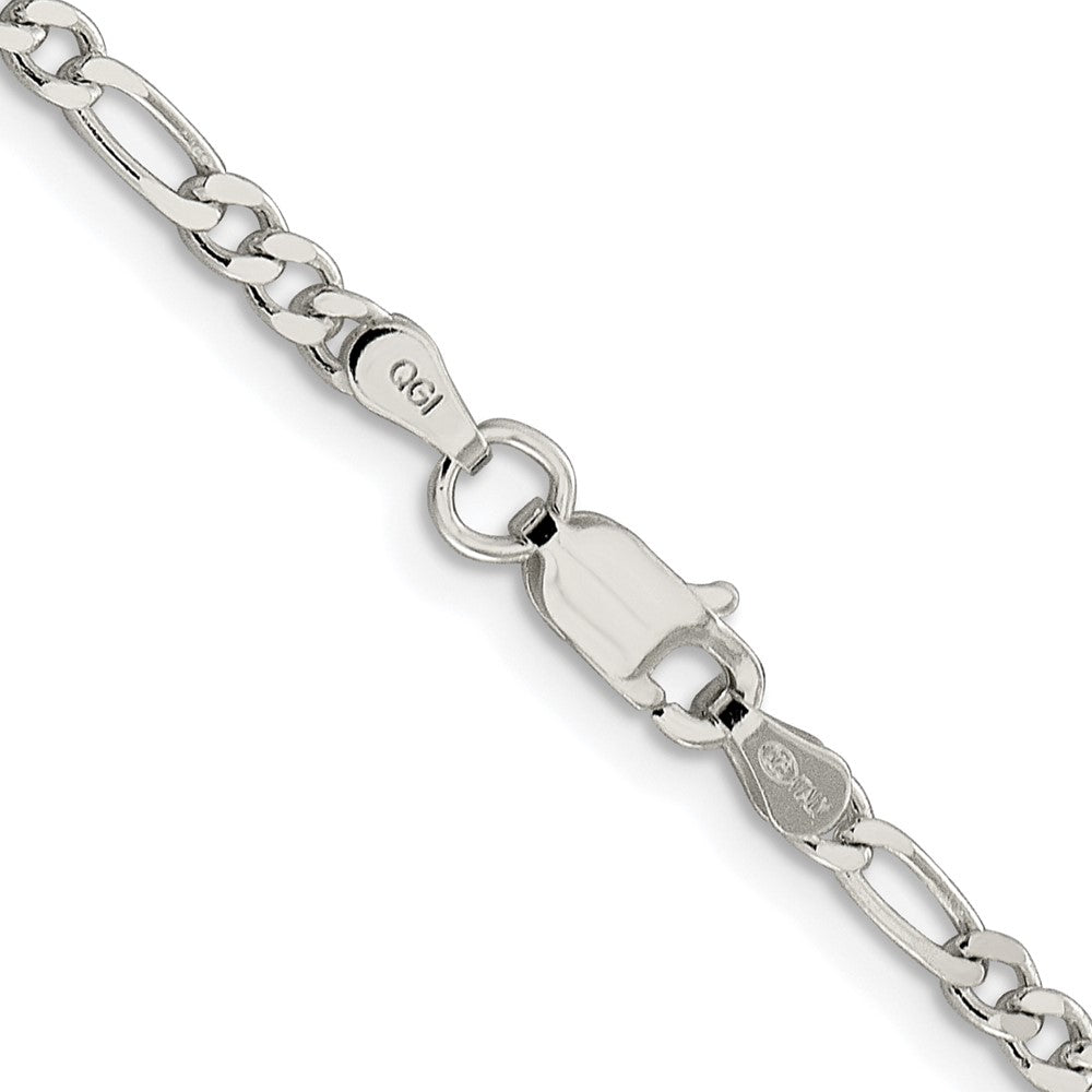Sterling Silver Rhodium-plated 3mm Pav Flat Figaro Chain