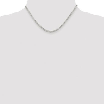 Sterling Silver Rhodium-plated 3mm Pav Flat Figaro Chain