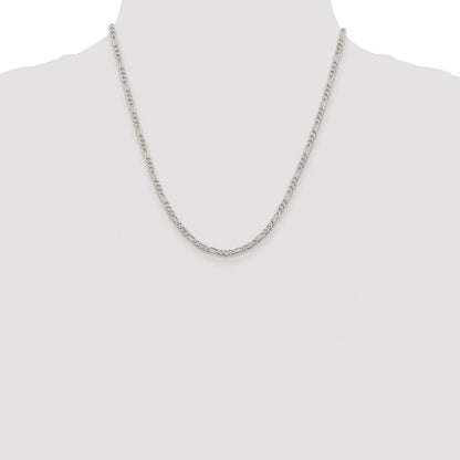 Sterling Silver Rhodium-plated 3mm Pav Flat Figaro Chain