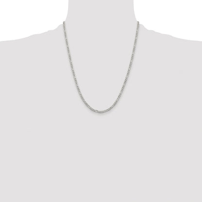 Sterling Silver Rhodium-plated 3mm Pav Flat Figaro Chain