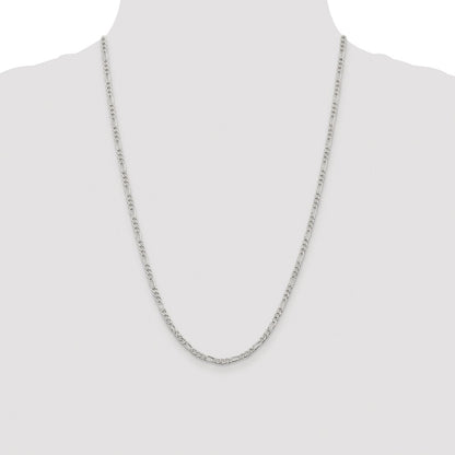 Sterling Silver Rhodium-plated 3mm Pav Flat Figaro Chain