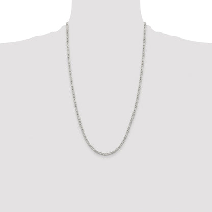 Sterling Silver Rhodium-plated 3mm Pav Flat Figaro Chain
