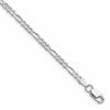 Sterling Silver Rhodium-plated 3mm Pav Flat Figaro Chain