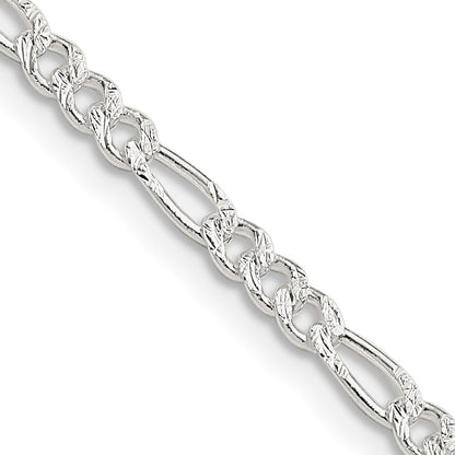 Sterling Silver 3mm Pav Flat Figaro Chain