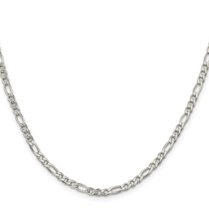 Sterling Silver 4mm Pav Flat Figaro Chain