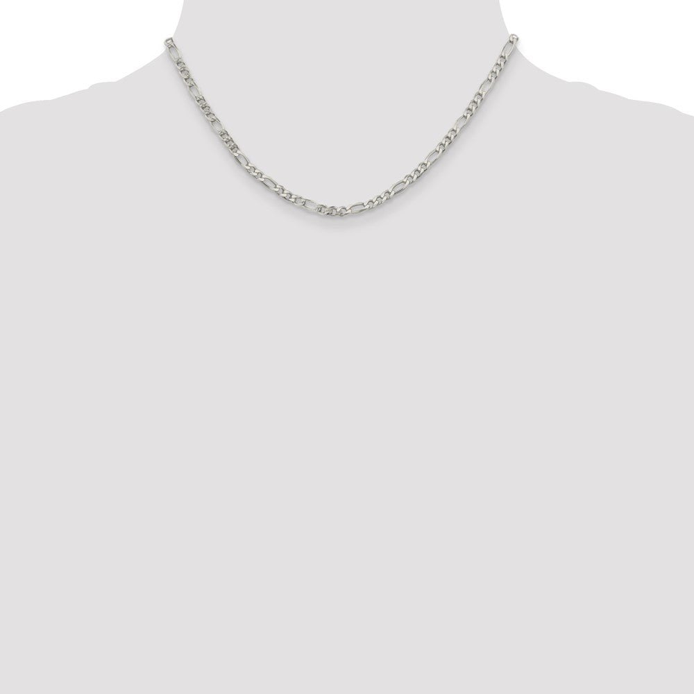 Sterling Silver 4mm Pav Flat Figaro Chain