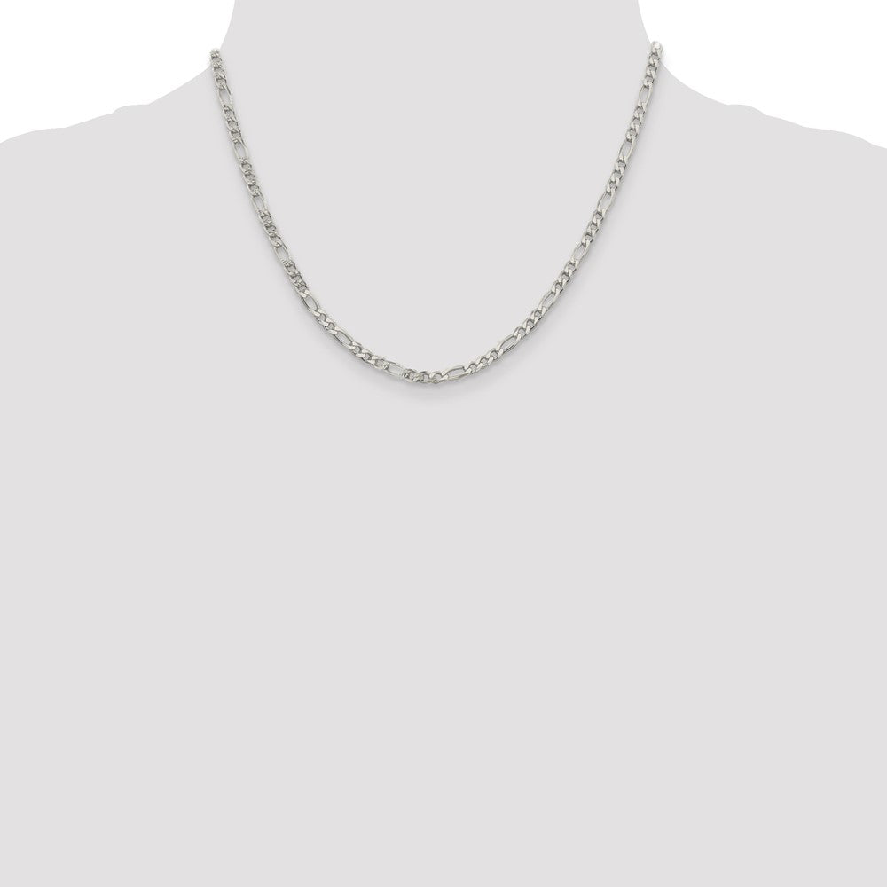 Sterling Silver 4mm Pav Flat Figaro Chain