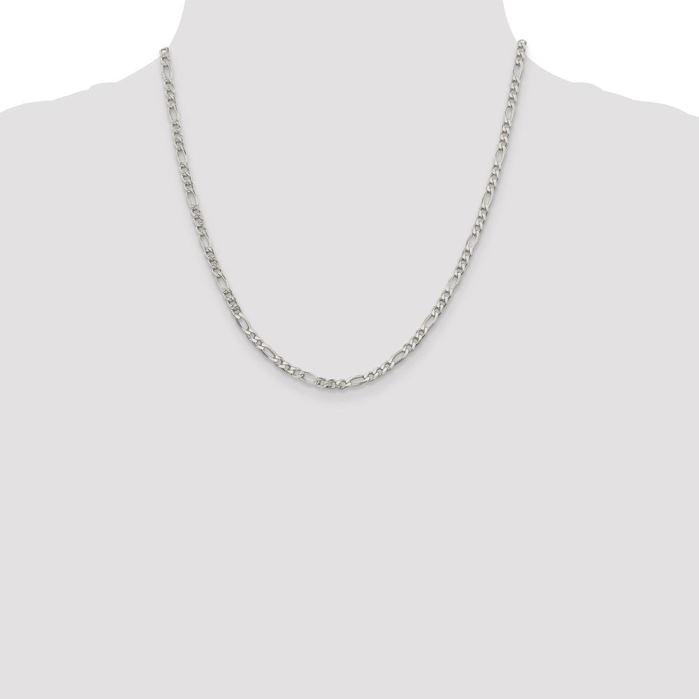 Sterling Silver 4mm Pav Flat Figaro Chain